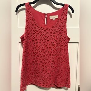 Loft Lace Cutout Pink Salmon Tank Size XS